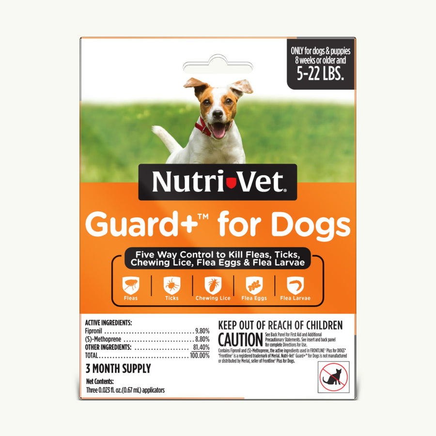 Nutri-Vet Guard+ for Dogs - Flea & Tick Prevention Treatment for Small Dogs 5-22 lbs. - Waterproof Topical- 90 Days of Protection - 3 Monthly Doses